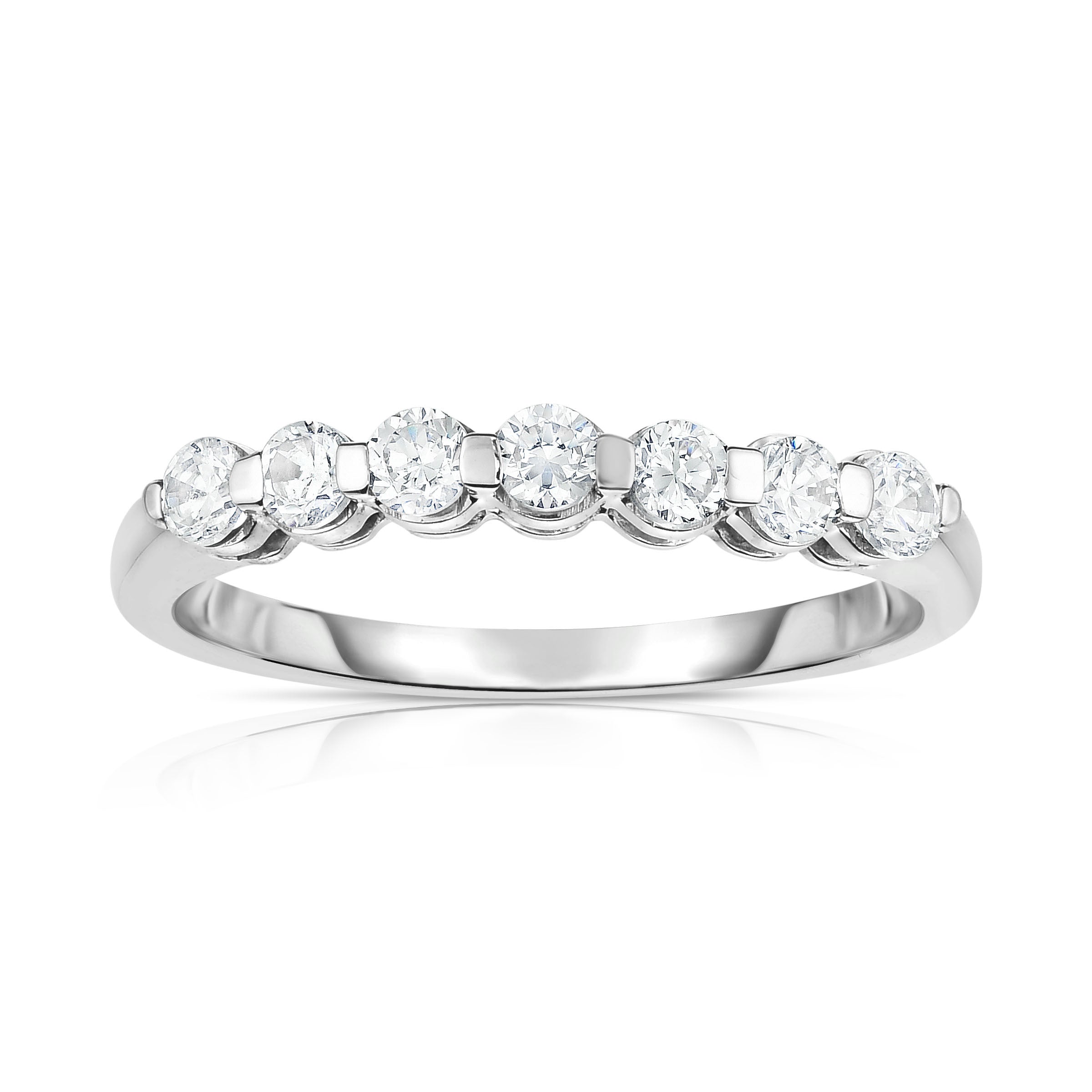 7-Stone Single Prong 0.45Ct Diamond Ring in 14K White Gold