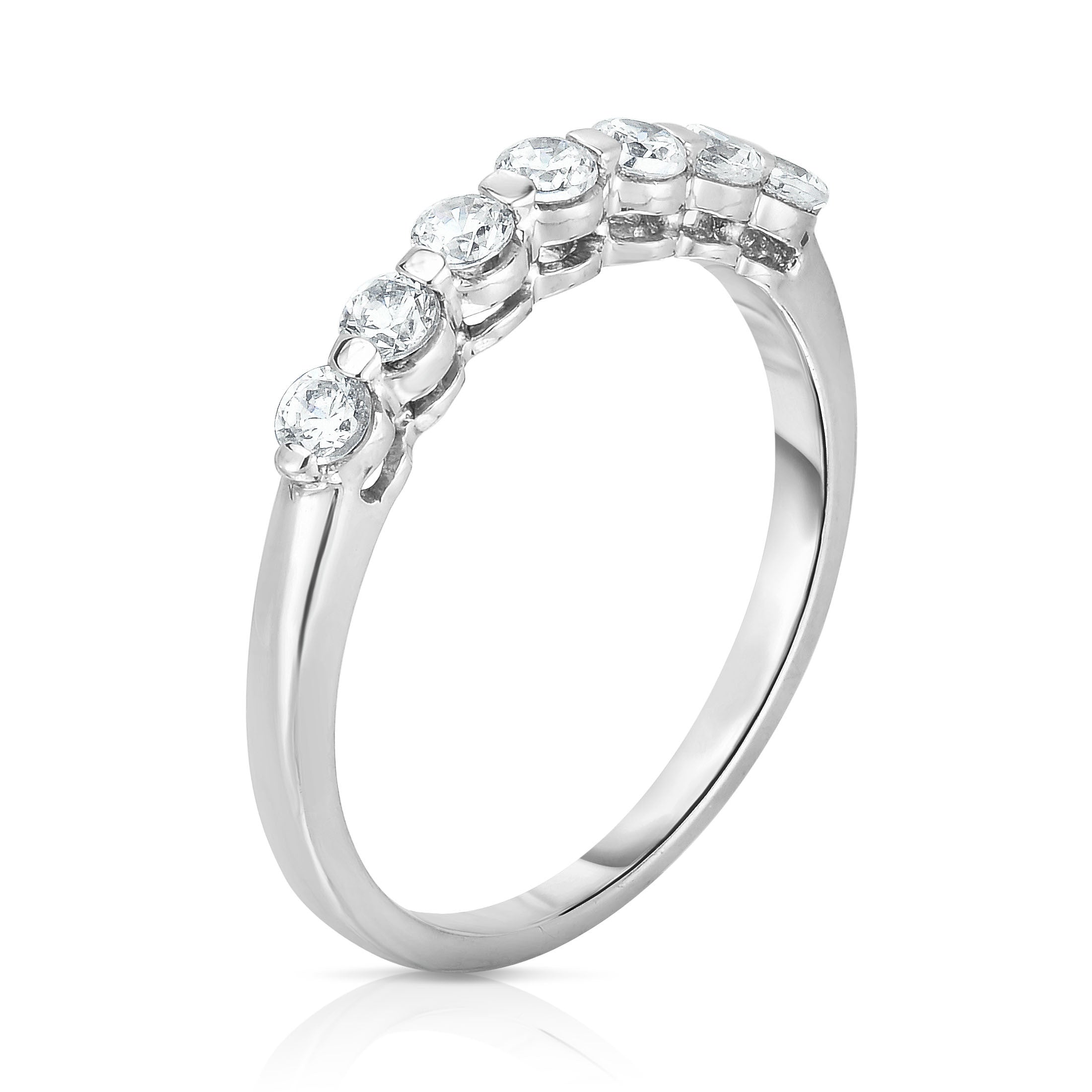 7-Stone Single Prong 0.45Ct Diamond Ring in 14K White Gold