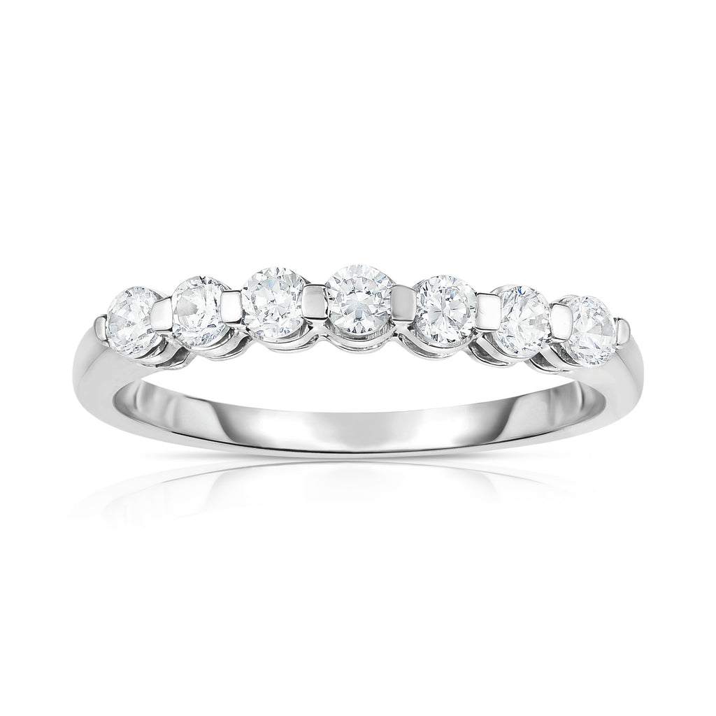 14K White Gold 7-Stone Single Prong Diamond (0.45 Ct, G-H Color, SI2-I1 Clarity) Ring