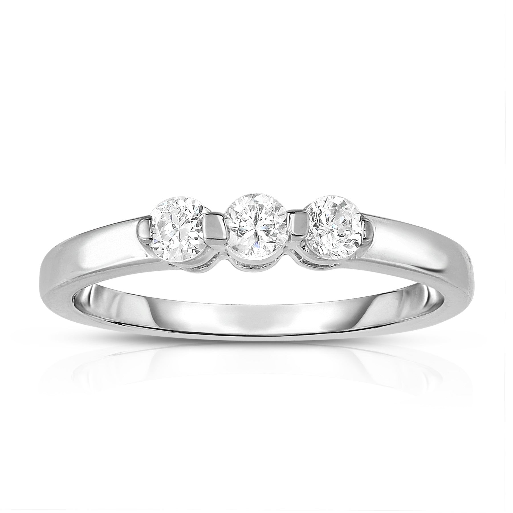 3-Stone Single Prong 0.23Ct Diamond Ring in 14K White Gold