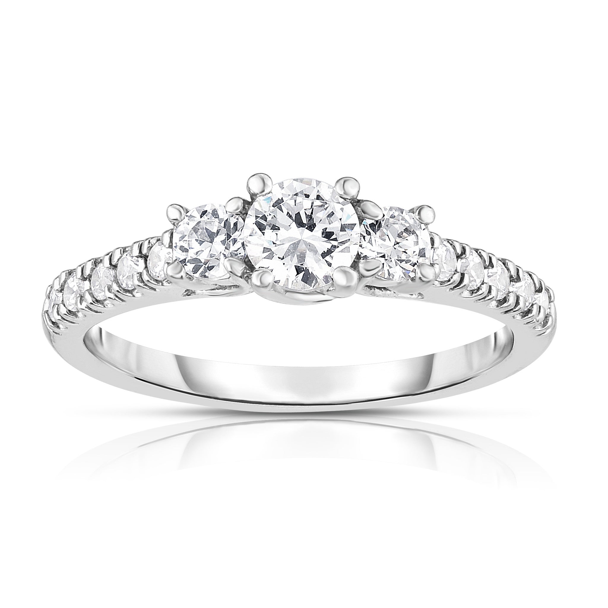 3-Stone 0.75Ct Diamond Engagement Ring in 14K White Gold