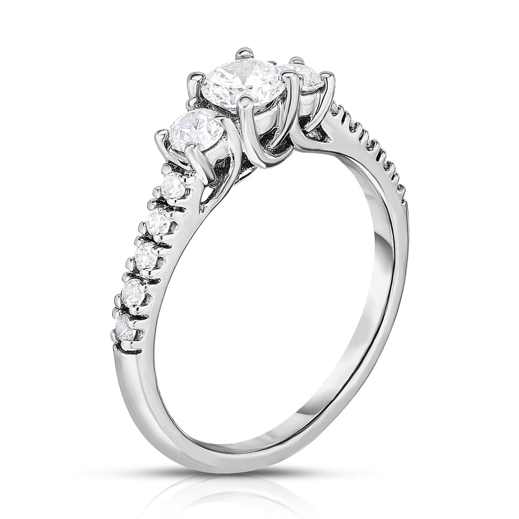 Knife Edge Pave & Side Stone Cathedral Diamond Engagement Ring with Round  Cut Diamond in 14KT White Gold | With Clarity