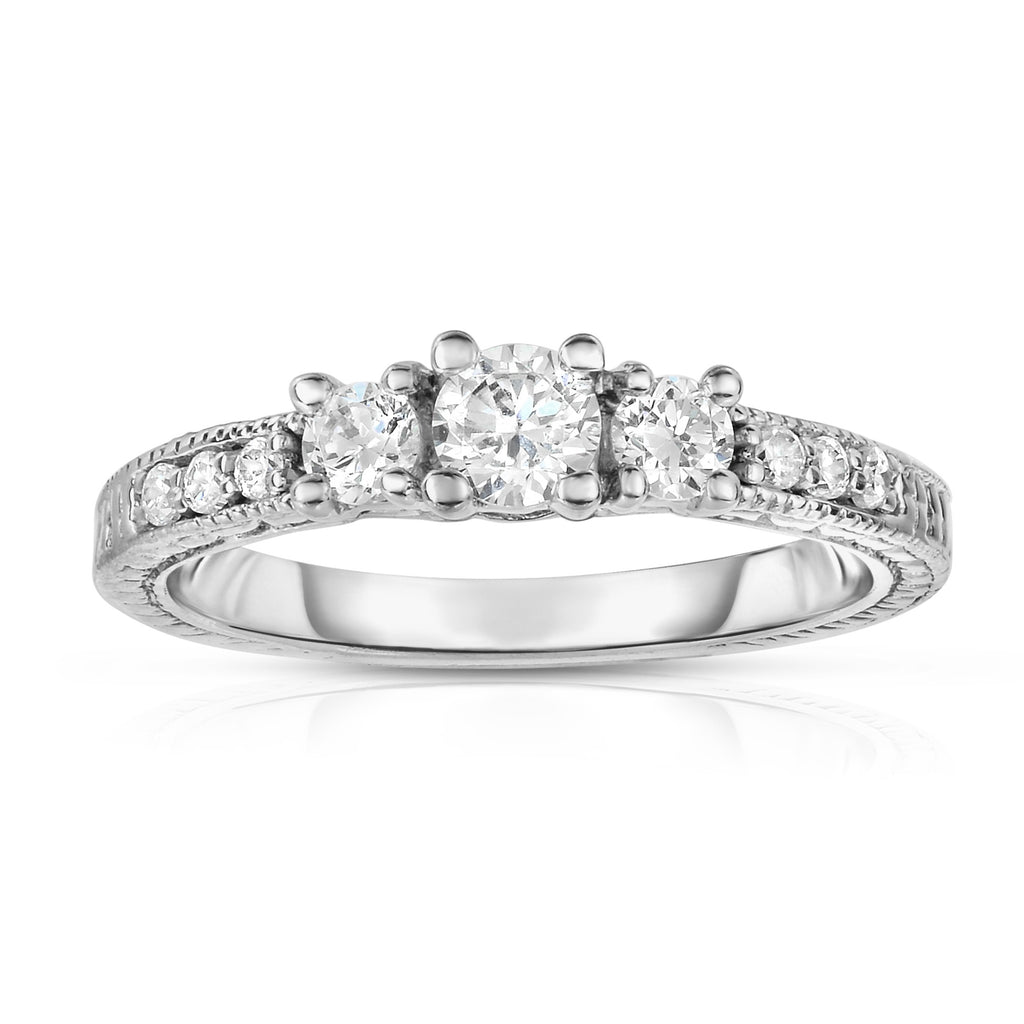 14K White Gold 3-Stone Diamond (0.40 Ct, G-H Color, SI2-I1 Clarity) Engagement Ring