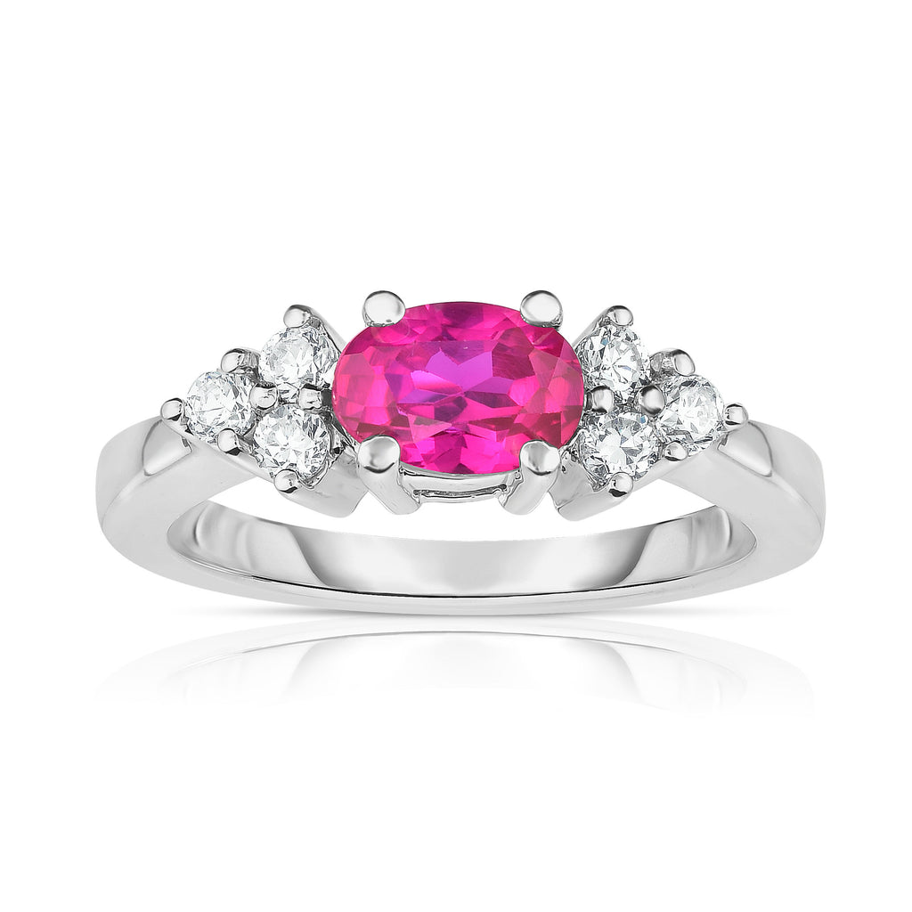 14K White Gold Oval Ruby & Diamond (1/4 Ct, G-H Color, SI2-I1 Clarity) Ring
