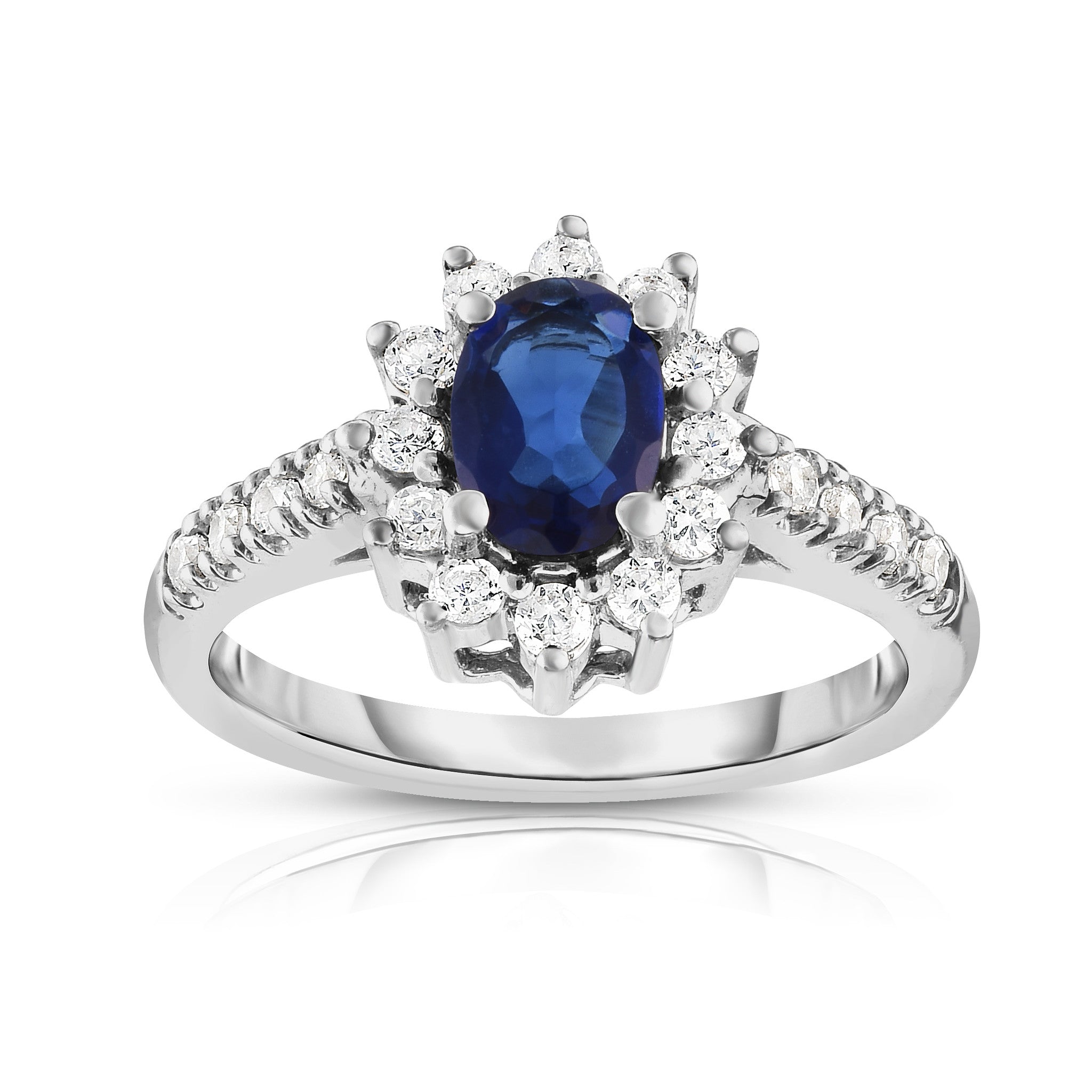 Oval Blue Sapphire & 0.40Ct Diamond Ring in 14K White Gold