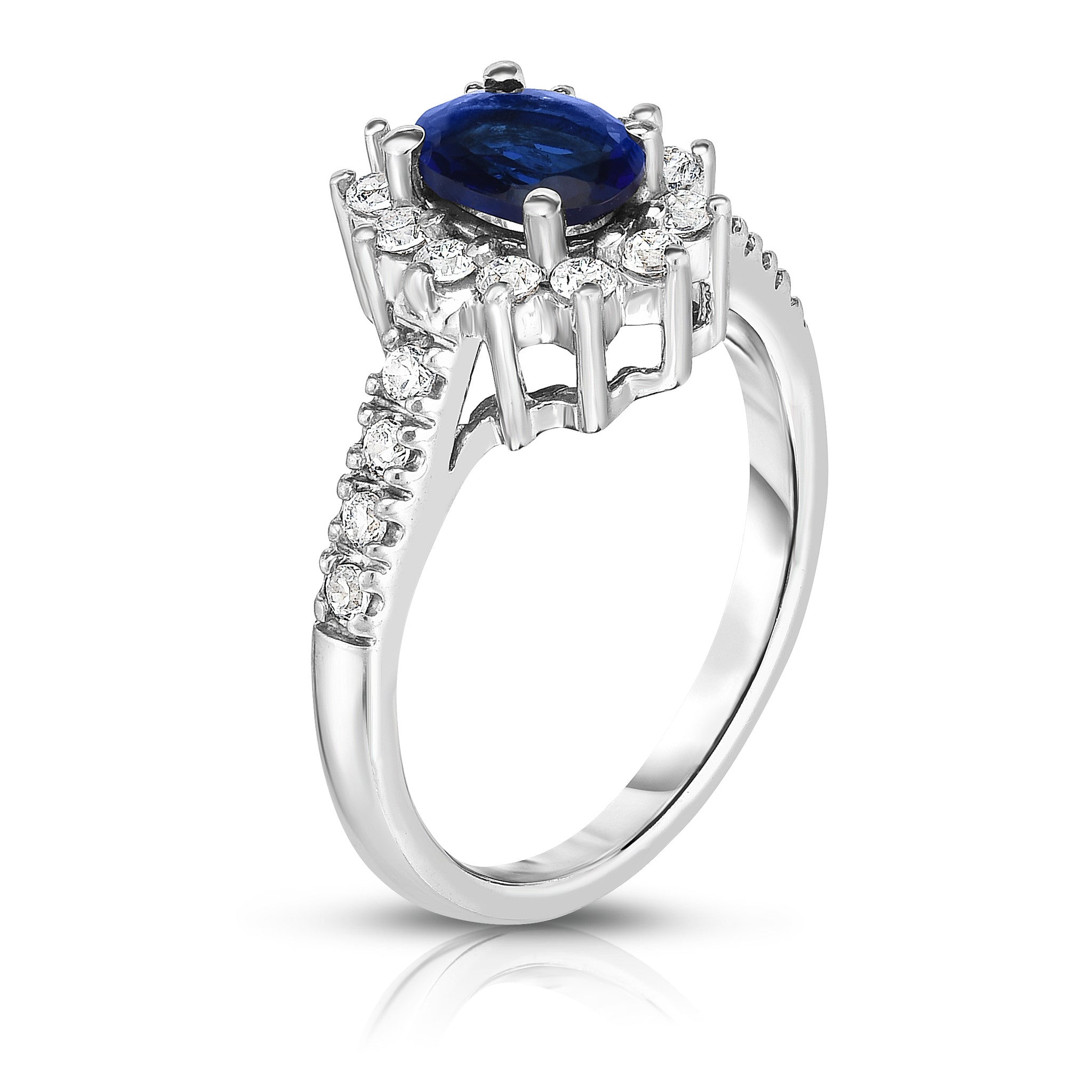 Oval Blue Sapphire & 0.40Ct Diamond Ring in 14K White Gold