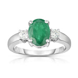 14K White Gold Oval Emerald & Diamond (0.20 Ct, G-H Color, SI2-I1 Clarity) Ring