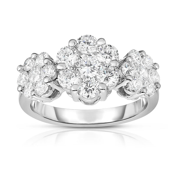 14K White Gold Diamond (1.90 Ct, G-H Color, SI2-I1 Clarity) Cluster Ring