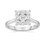 14K White Gold Diamond (1.00 Ct, G-H Color, SI2-I1 Clarity) Square Cluster Ring