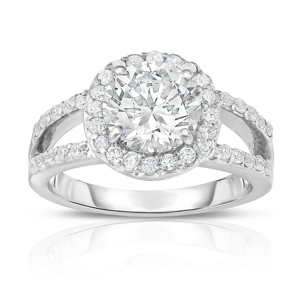 GIA Certified 14K White Gold Diamond (2.40 Ct, G Color, SI2 Clarity) Halo Engagement Ring