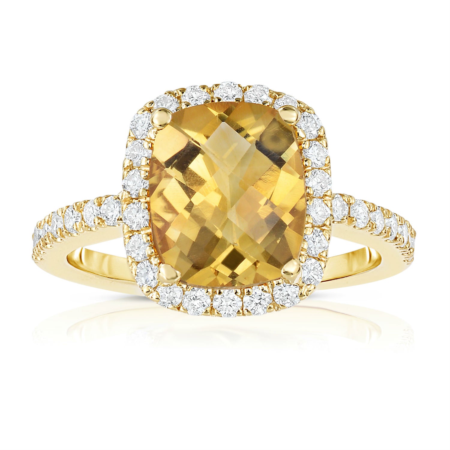 Emerald Shape Citrine & 0.50Ct Diamond Ring in 14K Yellow Gold