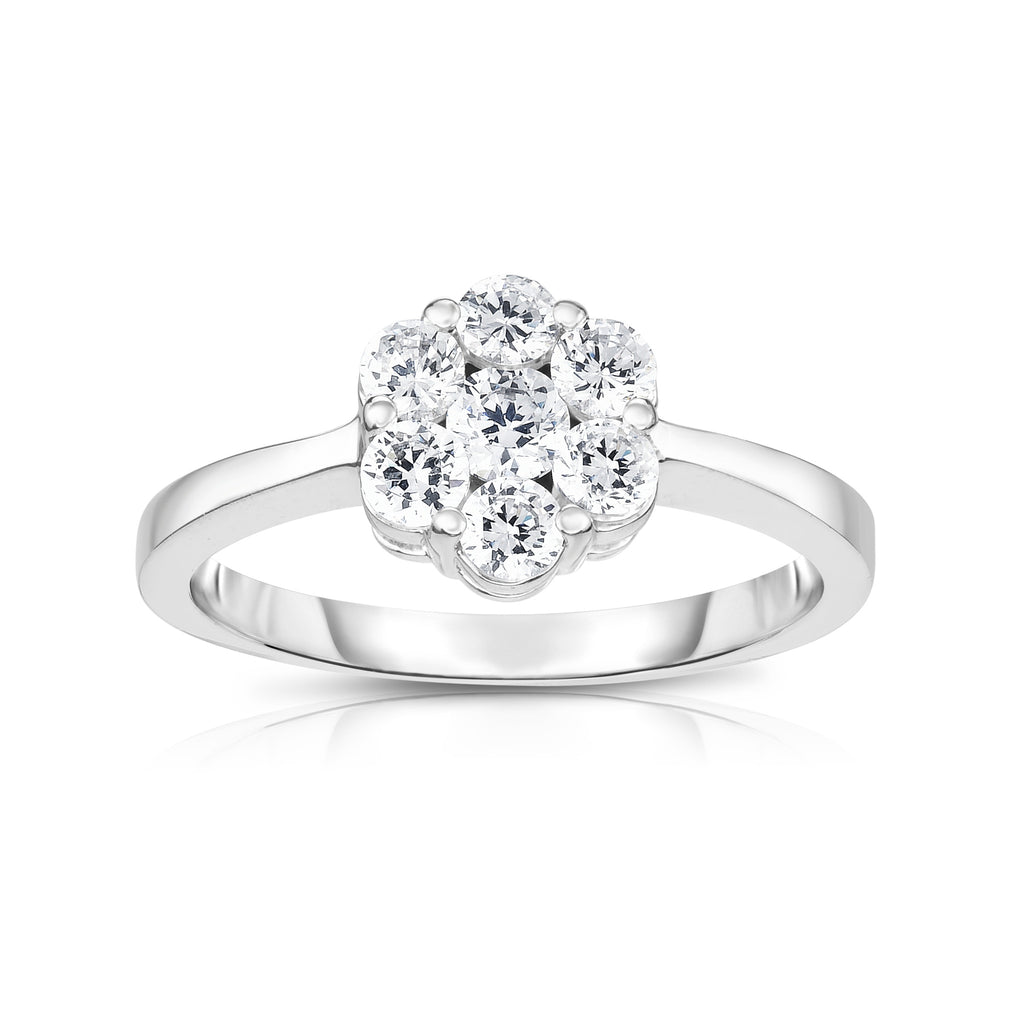 14K White Gold Diamond (0.75 Ct, G-H Color, I1-I2 Clarity) Cluster Ring