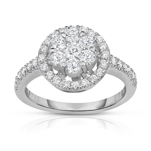 14K White Gold Diamond (0.95 Ct, G-H Color, SI2-I1 Clarity) Cluster Ring