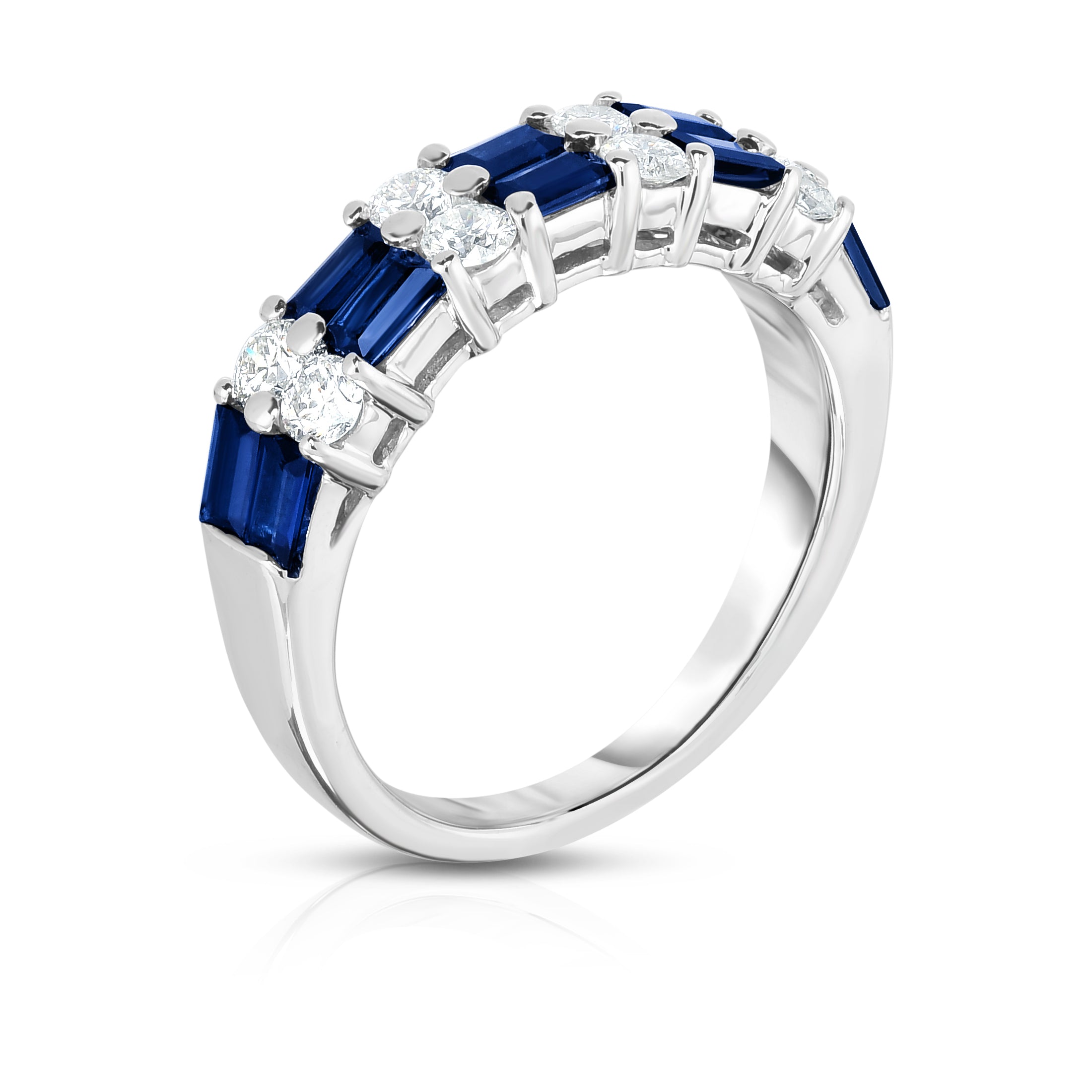 Blue Sapphire & 0.50Ct Diamond Ring 14K White Gold