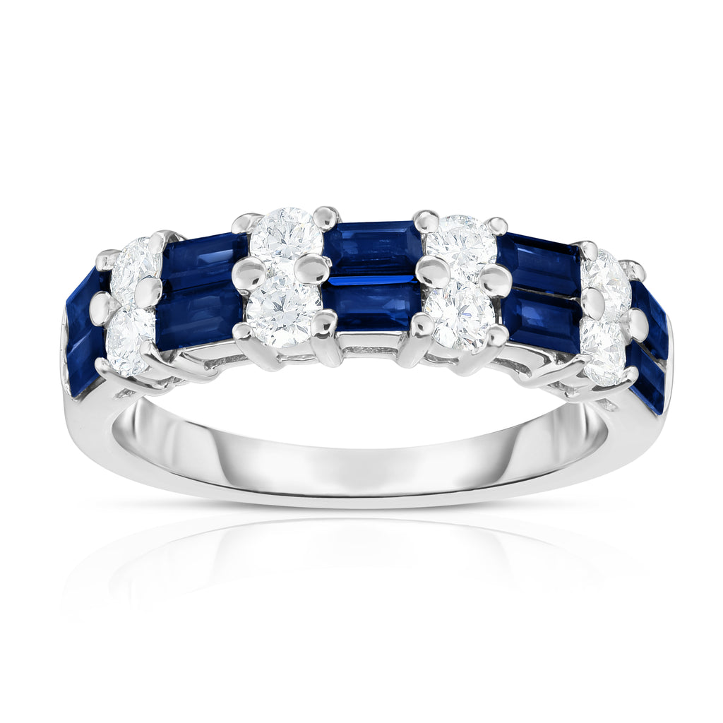 14K White Gold Blue Sapphire & Diamond (0.50 Ct, G-H Color, SI2-I1 Clarity) Ring