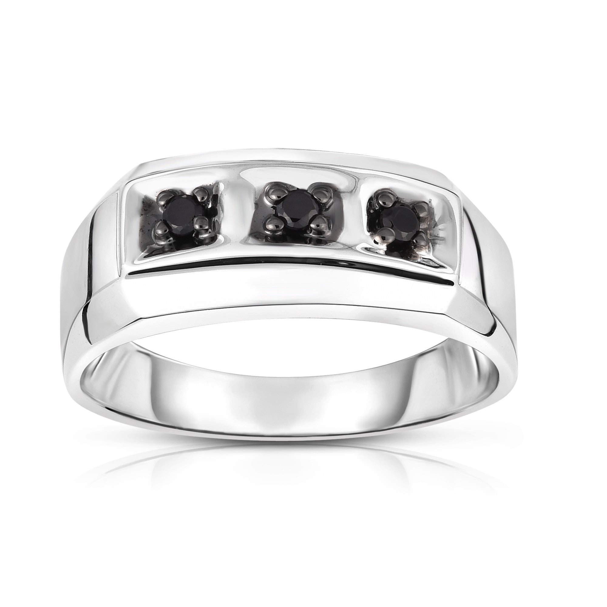 3-Stone 0.14Ct Black Diamond Men's Ring in 14K White Gold