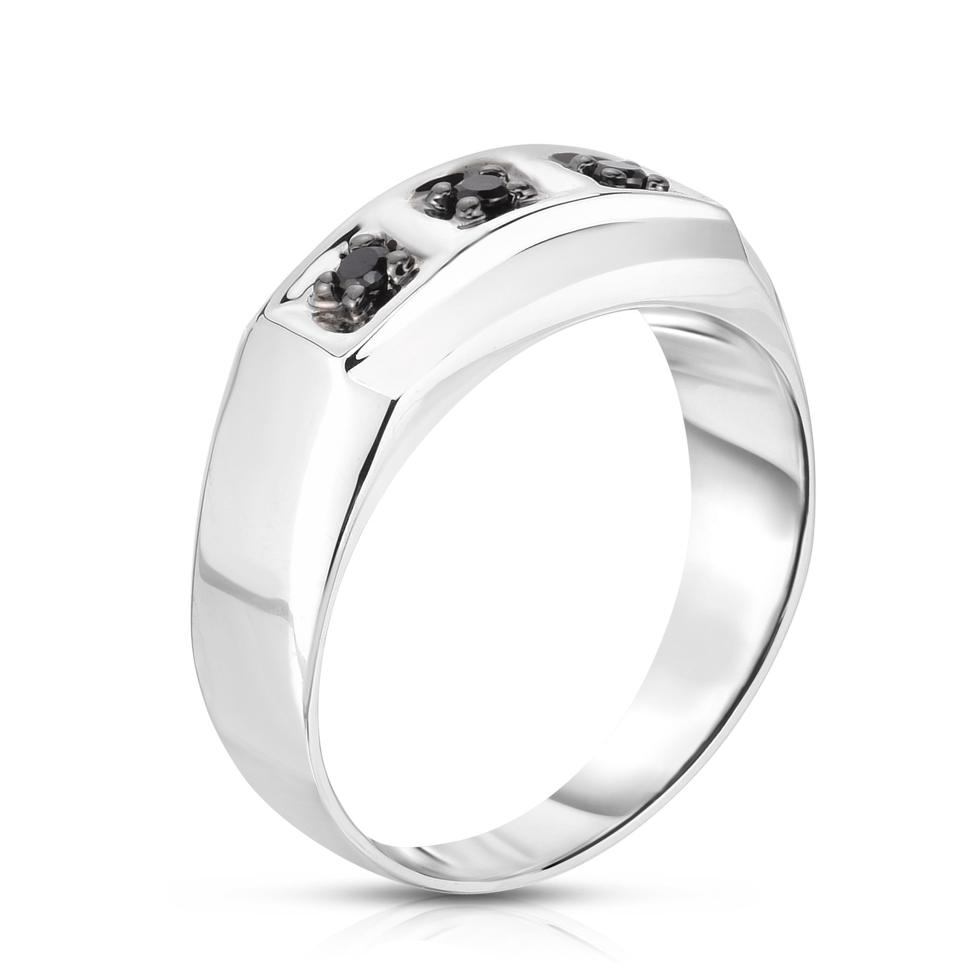 3-Stone 0.14Ct Black Diamond Men's Ring in 14K White Gold