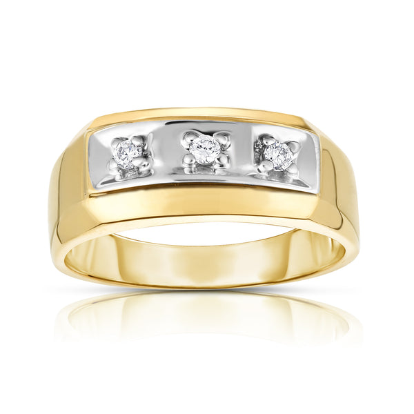 14K Gold Diamond (0.12 Ct, I1-I2 Clarity, G-H Color) Men's 3-Stone Ring