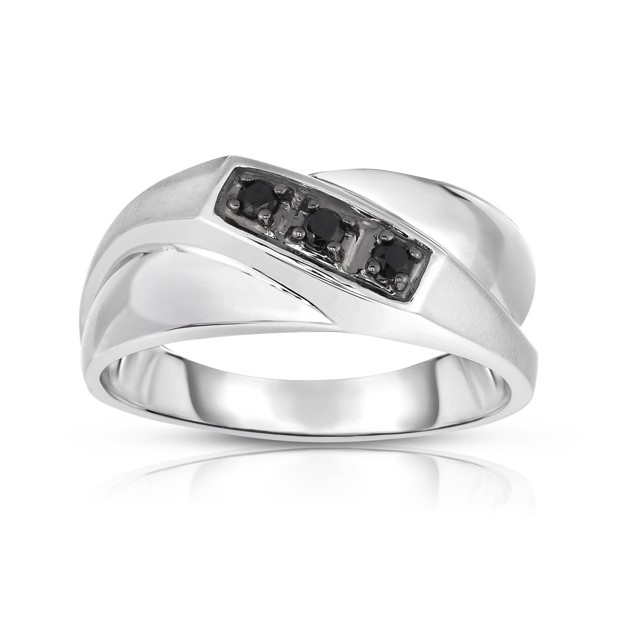 3-Stone 0.18Ct Black Diamond Men's Ring in 14K White Gold