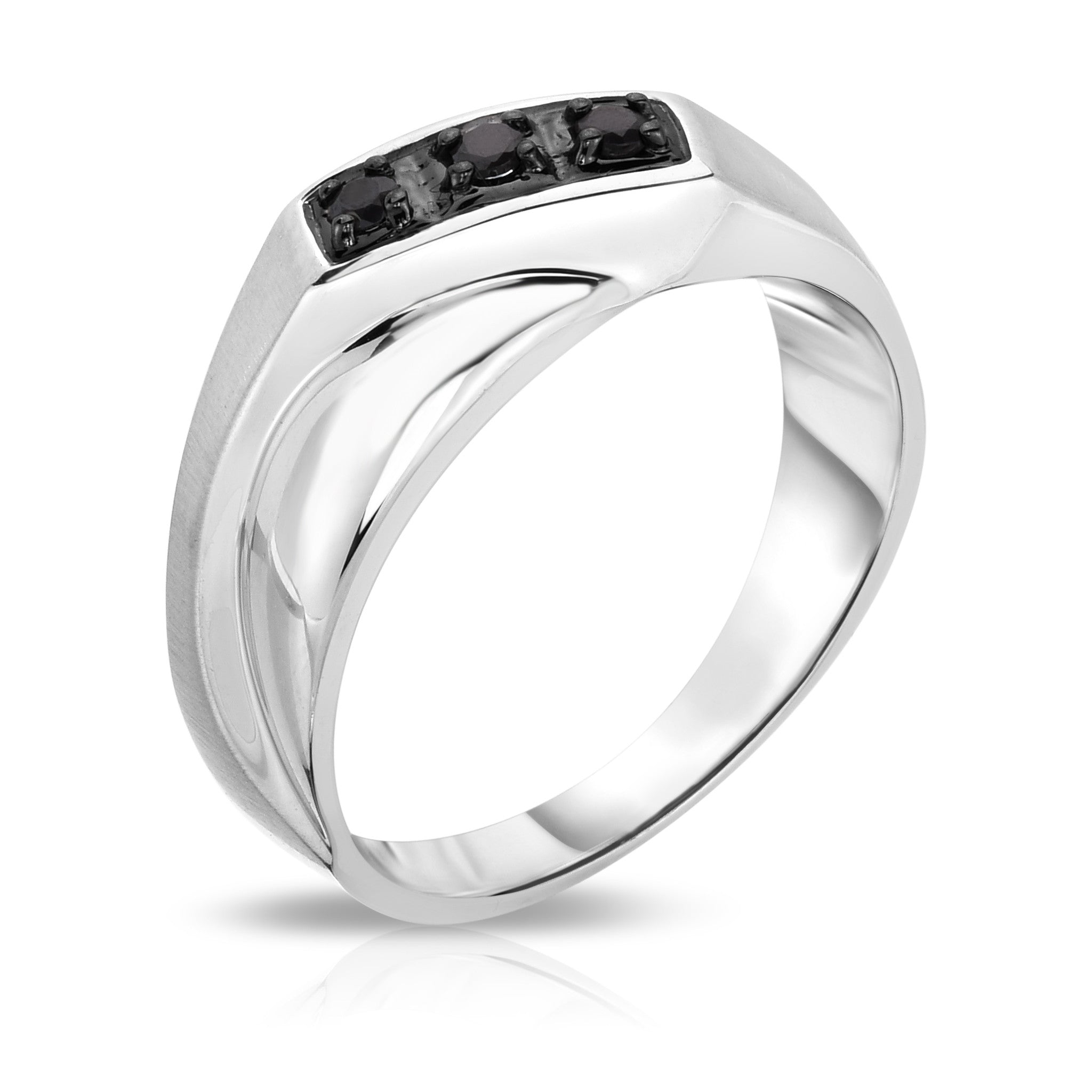 0.18Ct Black Diamond Men's 3-Stone Ring in 14K White Gold