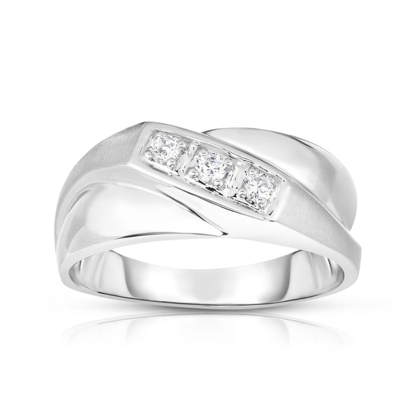14K Gold Diamond (0.15 Ct, I1-I2 Clarity, G-H Color) Men's 3-Stone Ring