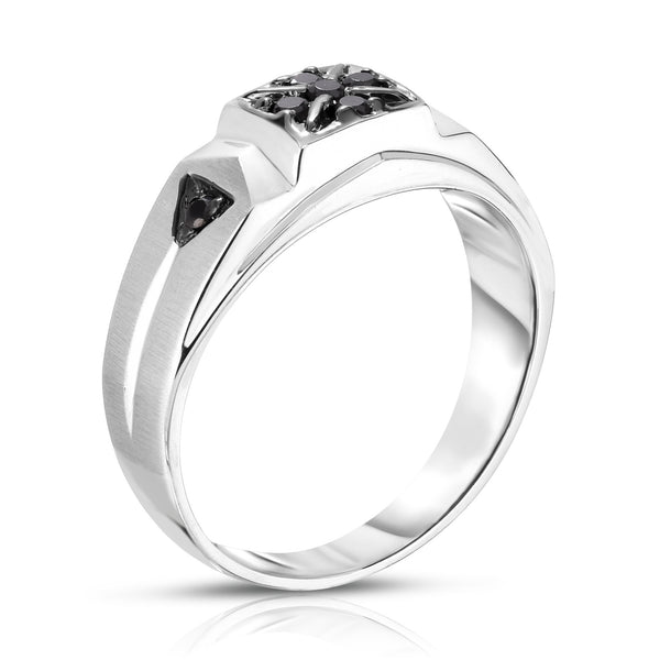 14K Gold Black Diamond (0.14 Ct, I1-I2 Clarity, Black Color) Men's 7-Stone Ring
