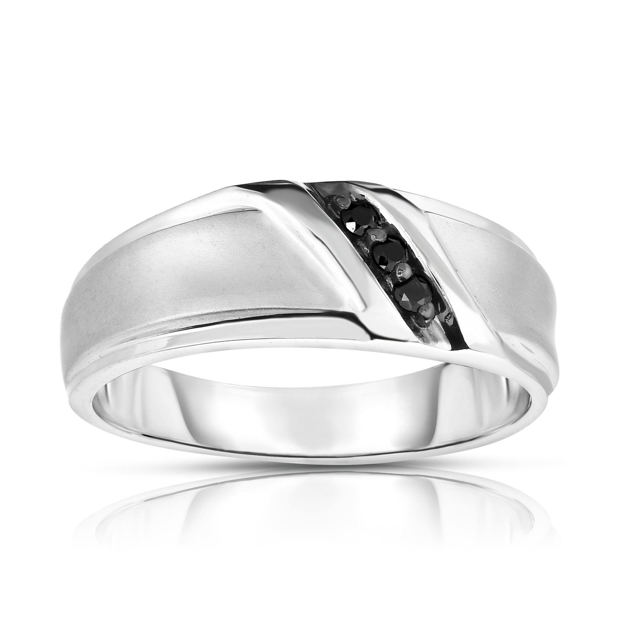 3-Stone 0.08Ct Black Diamond Men's Ring in 14K White Gold