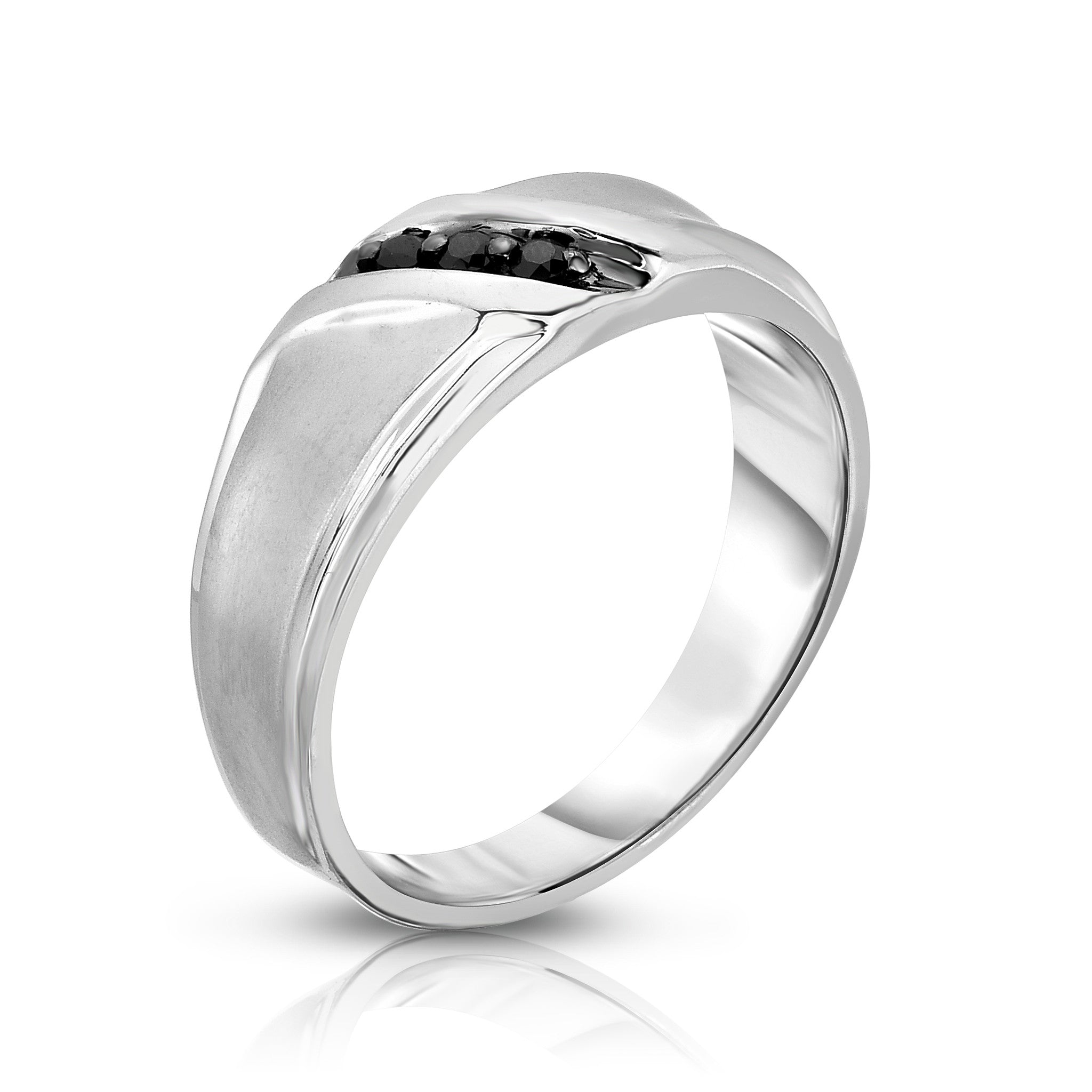 3-Stone 0.08Ct Black Diamond Men's Ring in 14K White Gold