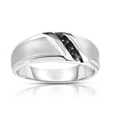 14K White Gold Black Diamond (0.08 Ct, I1-I2 Clarity, Black Color) Men's 3-Stone Ring