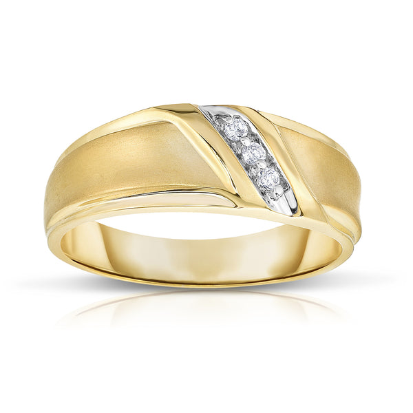 14K Gold Diamond (0.06 Ct, I1-I2 Clarity, G-H Color) Men's 3-Stone Ring