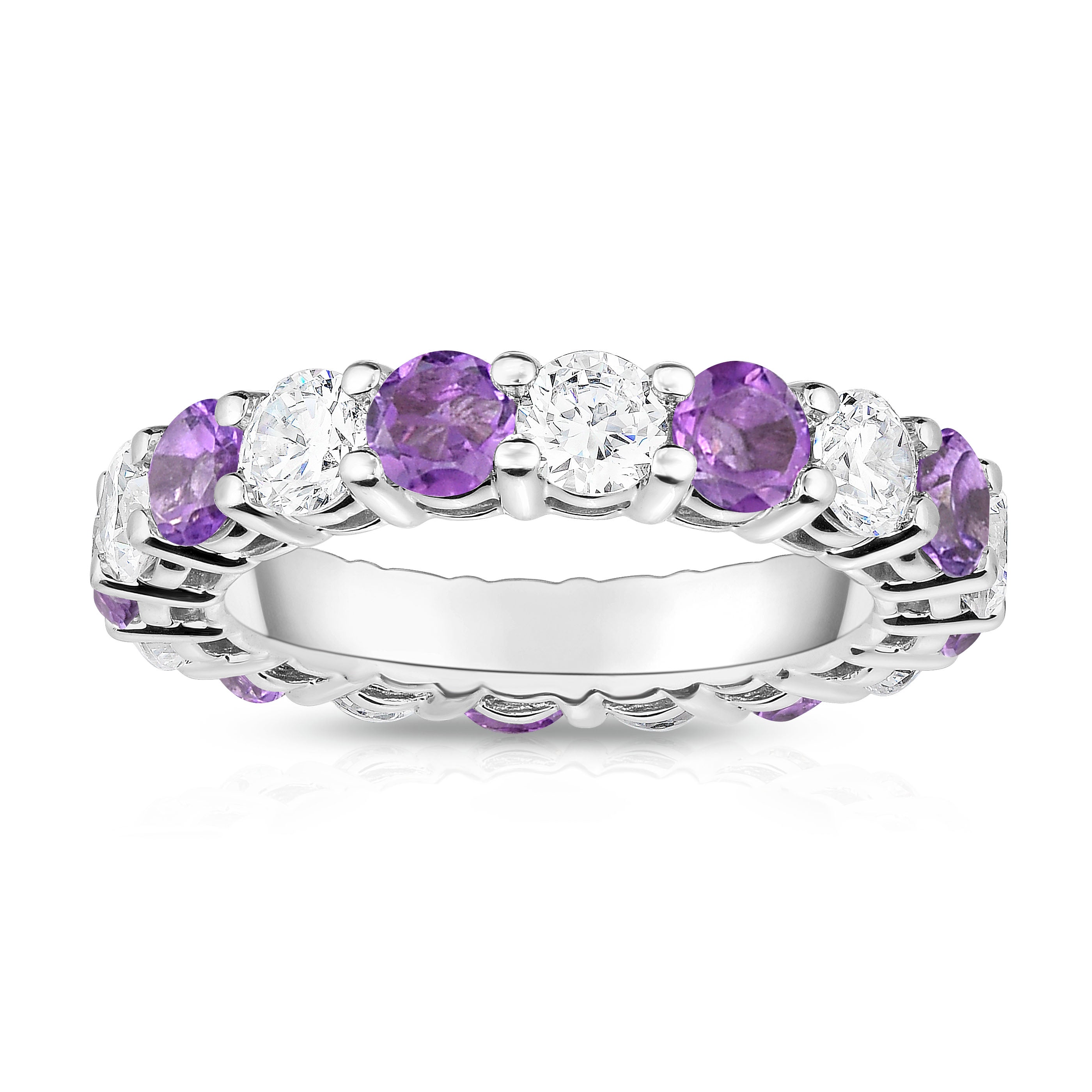 4.00-5.00Cttw Amethyst & Diamond Eternity Ring in 14K White Gold