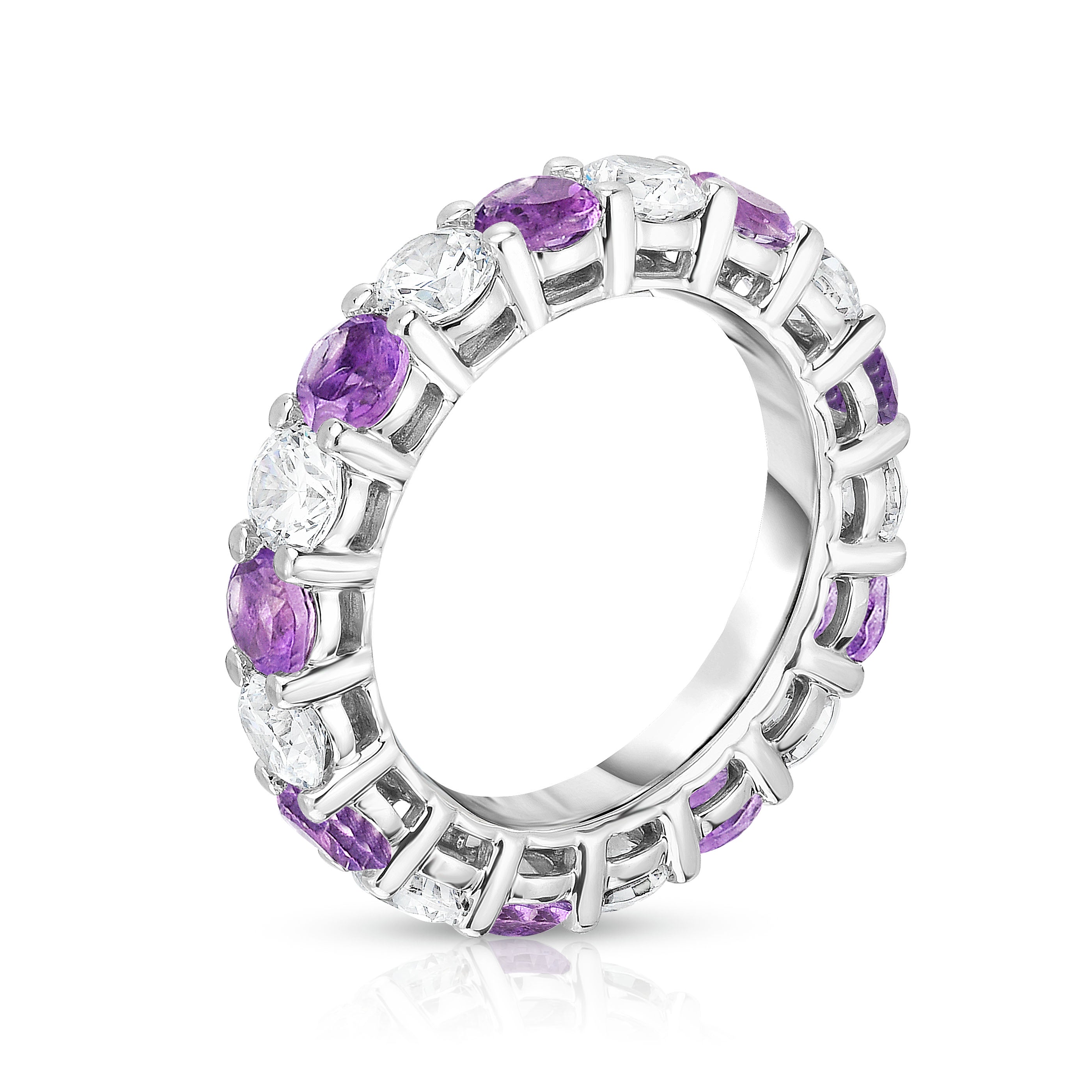 4.00-5.00Cttw Amethyst & Diamond Eternity Ring in 14K White Gold