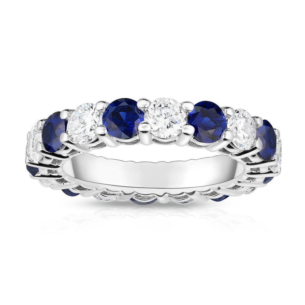 14K White Gold Blue Sapphire & Diamond (4.00 Ct-5.00 Ct, SI2-I1 Clarity) Eternity Ring