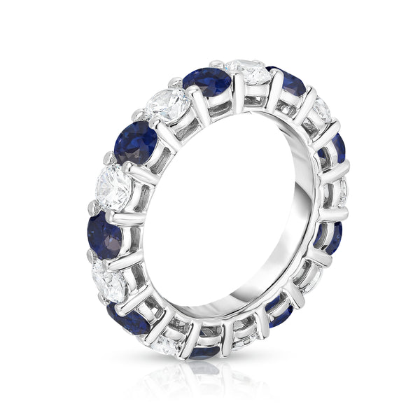 14K White Gold Blue Sapphire & Diamond (4.00 Ct-5.00 Ct, SI2-I1 Clarity) Eternity Ring