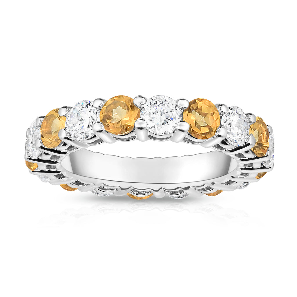 14K White Gold Citrine & Diamond (4.00 Ct-5.00 Ct, SI2-I1 Clarity) Eternity Ring