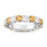 14K White Gold Citrine & Diamond (4.00 Ct-5.00 Ct, SI2-I1 Clarity) Eternity Ring