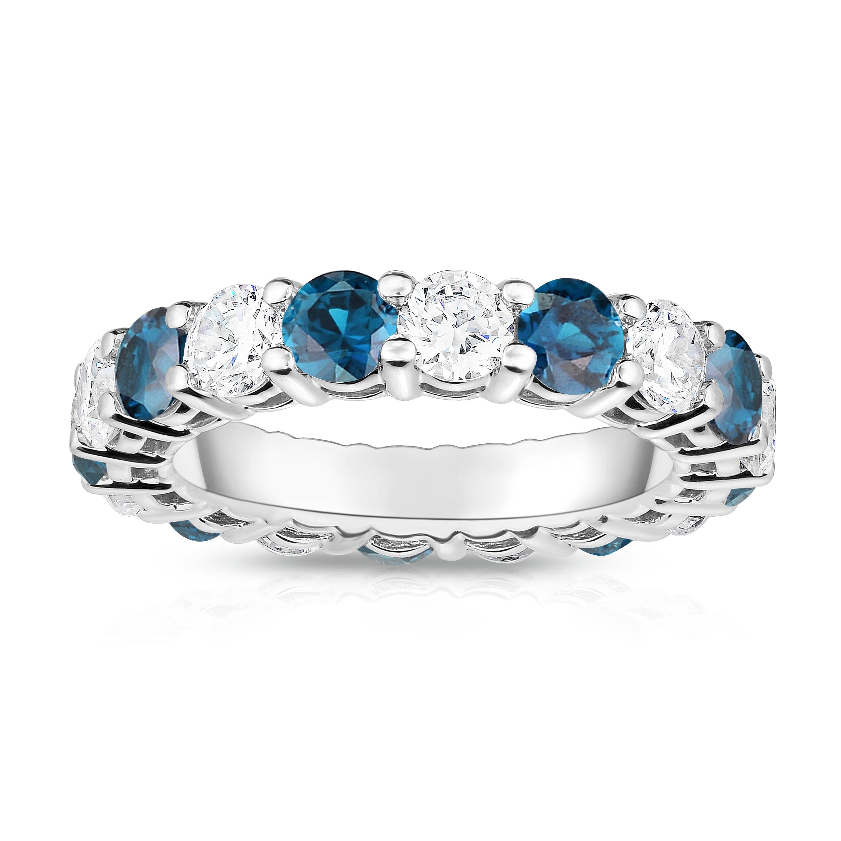 4.00-5.00Cttw London Blue Topaz & Diamond Eternity Ring in 14K White Gold