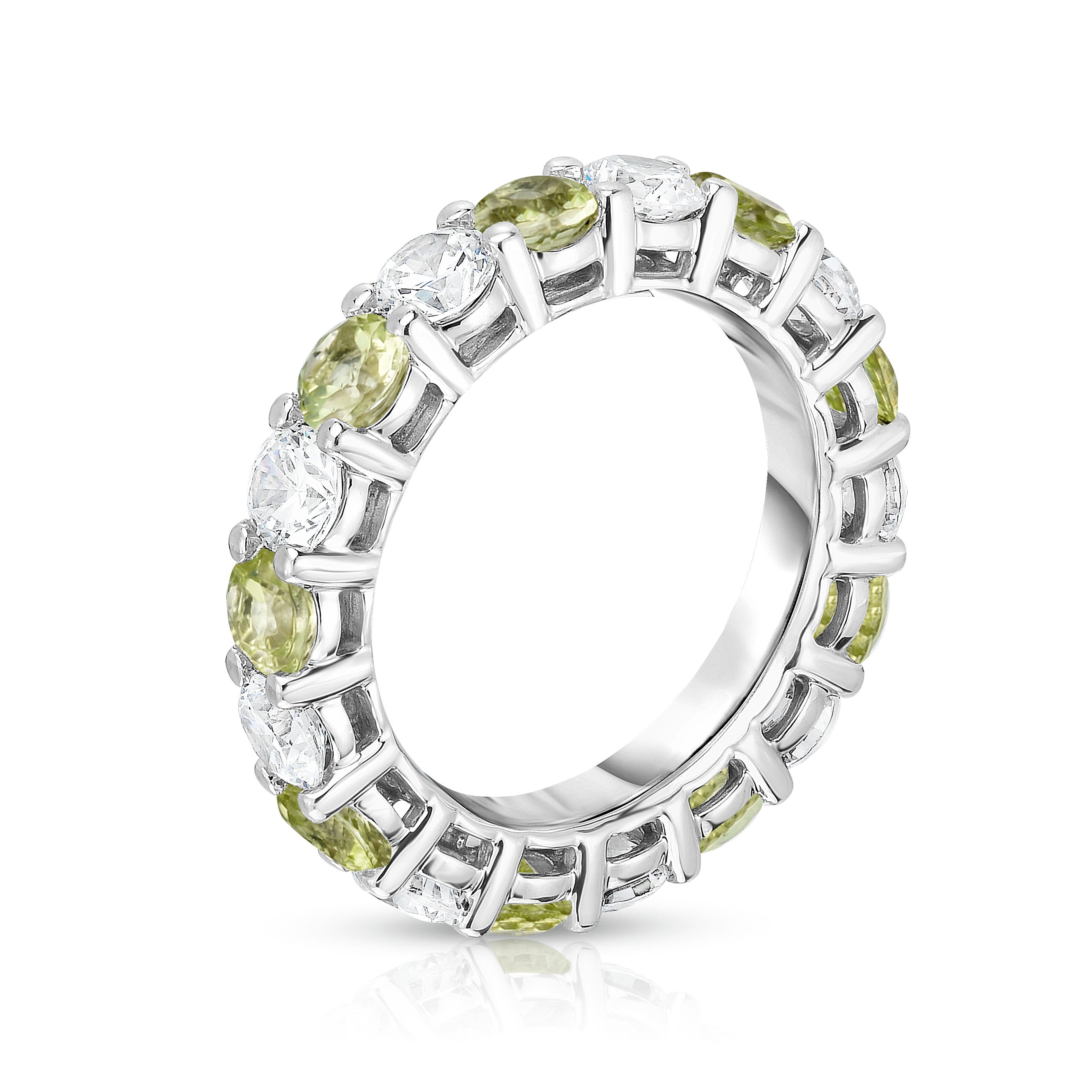 4.00Cttw Peridot & Diamond Eternity Ring in 14K White Gold