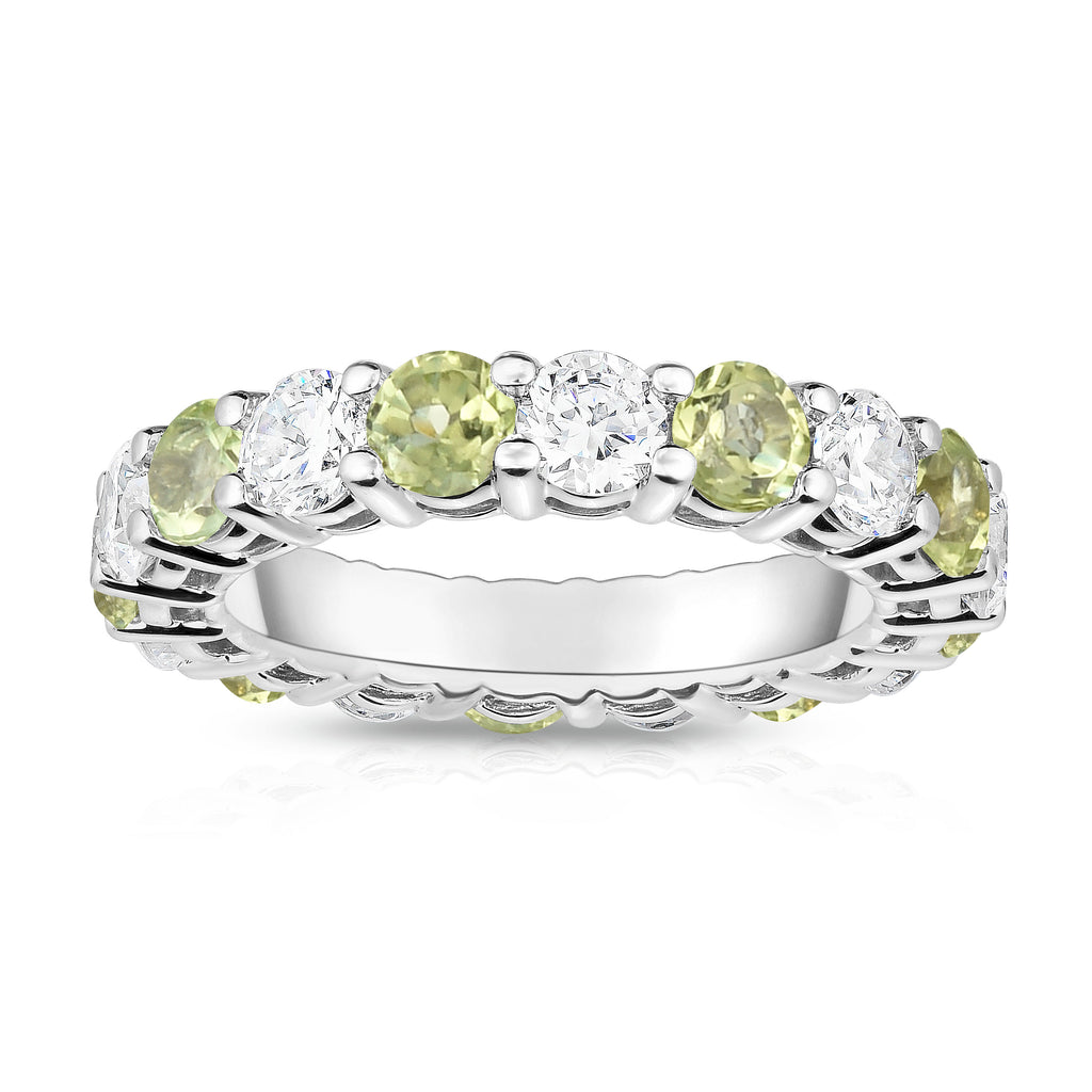 14K White Gold Peridot & Diamond (4.00 Ct-5.00 Ct, SI2-I1 Clarity) Eternity Ring