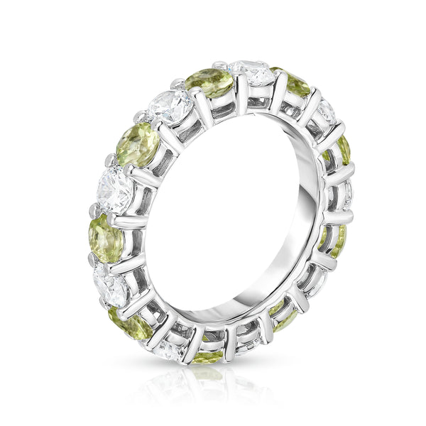 14K White Gold Peridot & Diamond (4.00 Ct-5.00 Ct, SI2-I1 Clarity) Eternity Ring