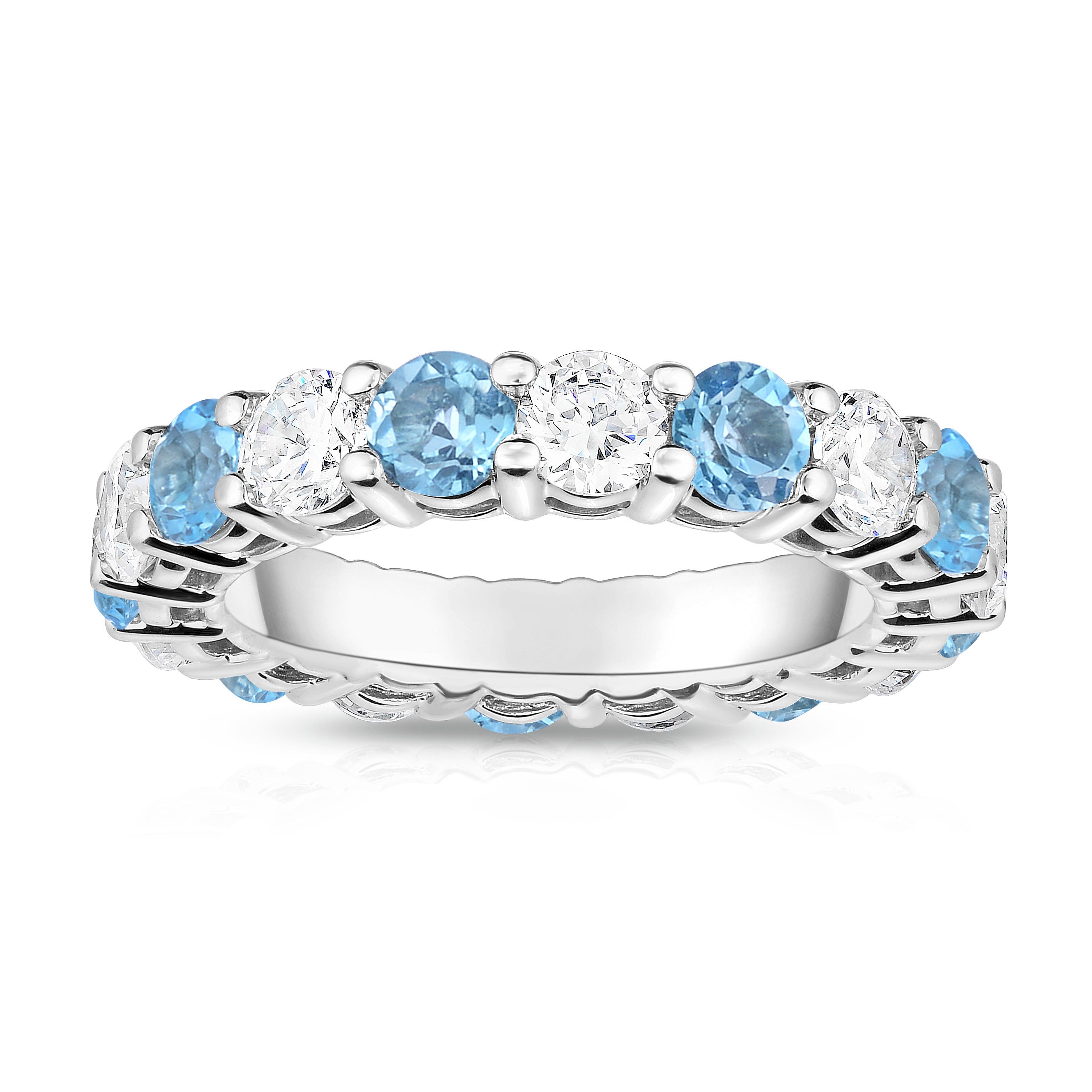 4.00-5.00Cttw Swiss Blue Topaz & Diamond Eternity Ring in 14K White Gold