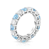 14K White Gold Swiss Blue Topaz & Diamond (4.00 Ct-5.00 Ct, SI2-I1 Clarity) Eternity Ring