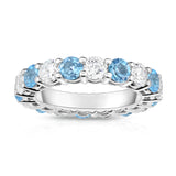 14K White Gold Swiss Blue Topaz & Diamond (4.00 Ct-5.00 Ct, SI2-I1 Clarity) Eternity Ring