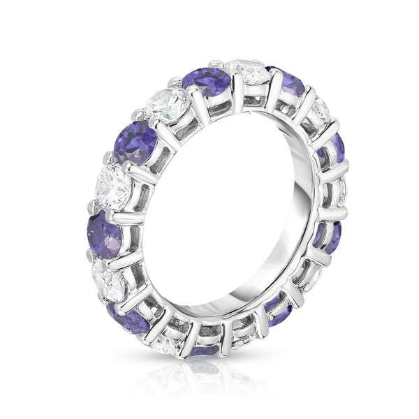 14K White Gold Tanzanite & Diamond (4.00 Ct-5.00 Ct, SI2-I1 Clarity) Eternity Ring