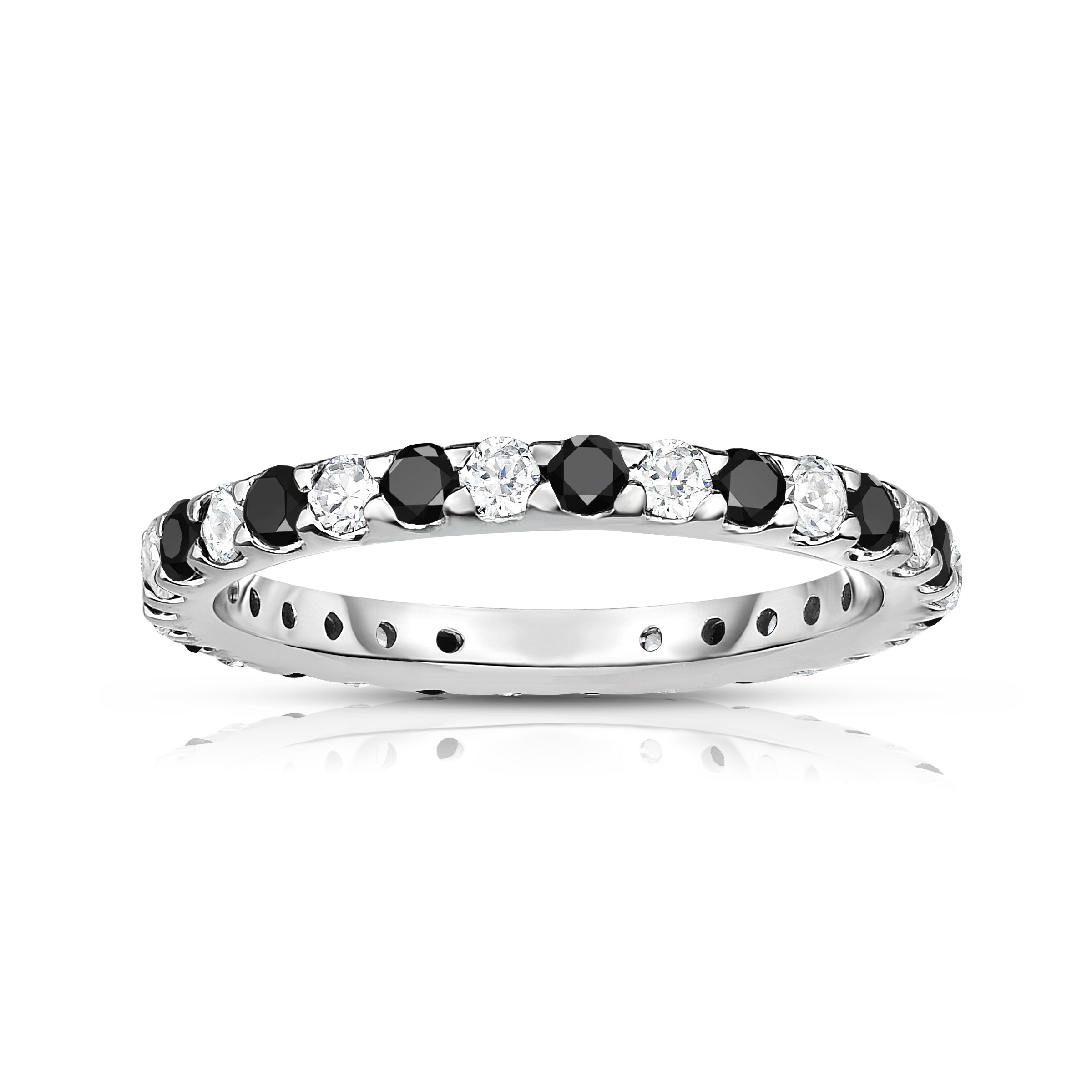 0.90-1.00Cttw Black & White Diamond Eternity Ring in 14K White Gold