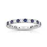 14K White Gold Blue Sapphire & Diamond (0.90 Ct-1.00 Ct, SI2-I1 Clarity) Eternity Ring