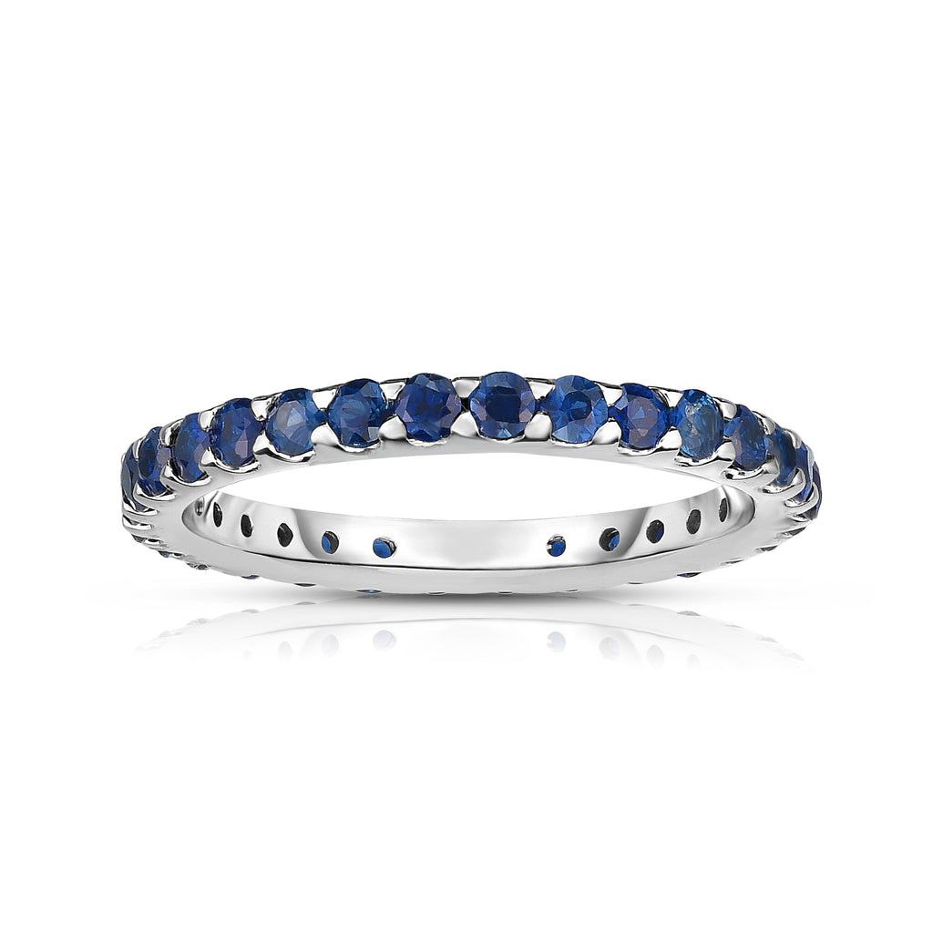 14K White Gold Blue Sapphire Eternity Ring (1.10 cttw)