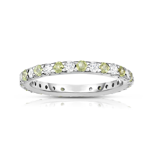 14K White Gold Peridot & Diamond (0.90 Ct-1.00 Ct, SI2-I1 Clarity) Eternity Ring