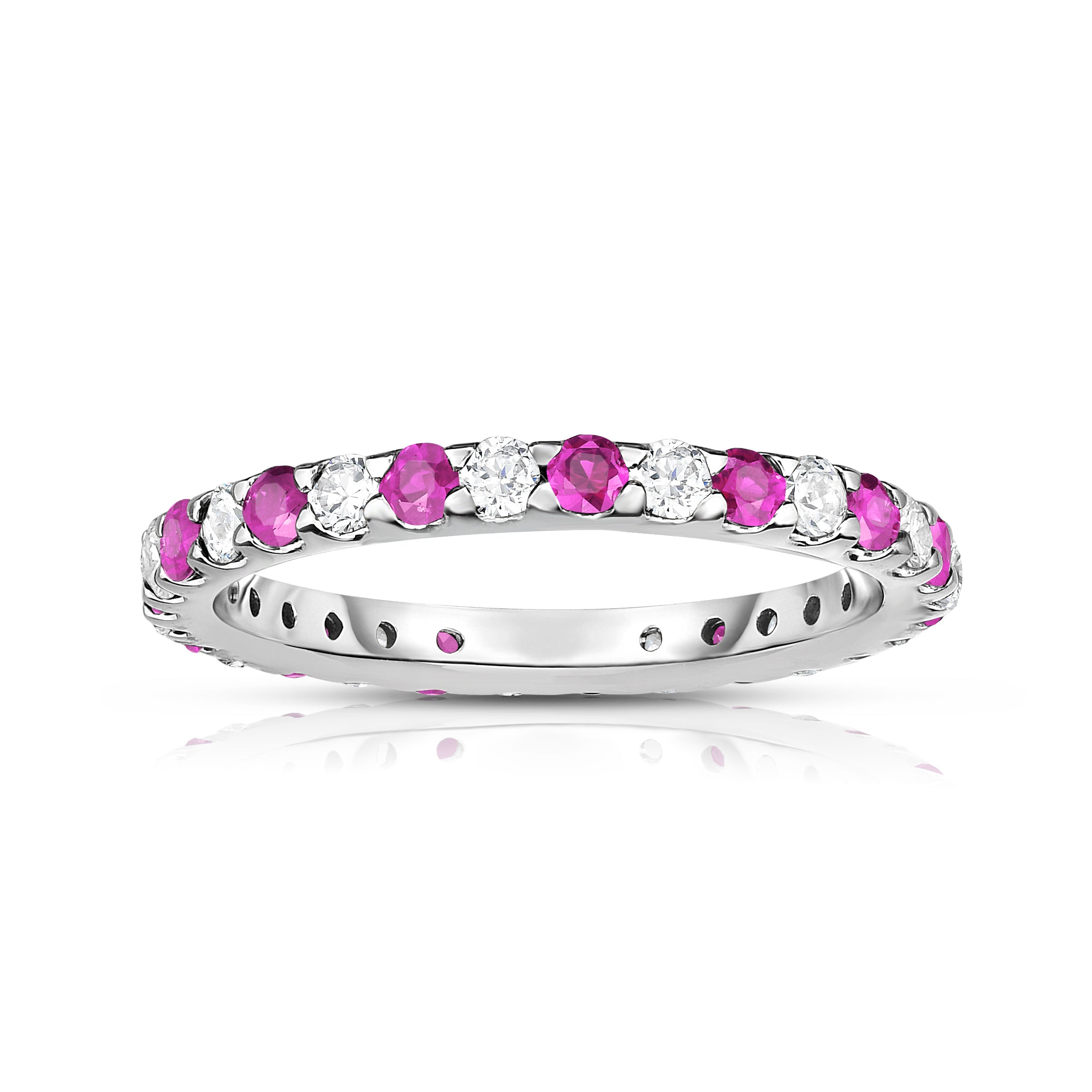0.90-1.00Cttw Pink Sapphire & Diamond Eternity Ring in 14K White Gold