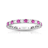 14K White Gold Pink Sapphire & Diamond (0.90 Ct-1.00 Ct, SI2-I1 Clarity) Eternity Ring